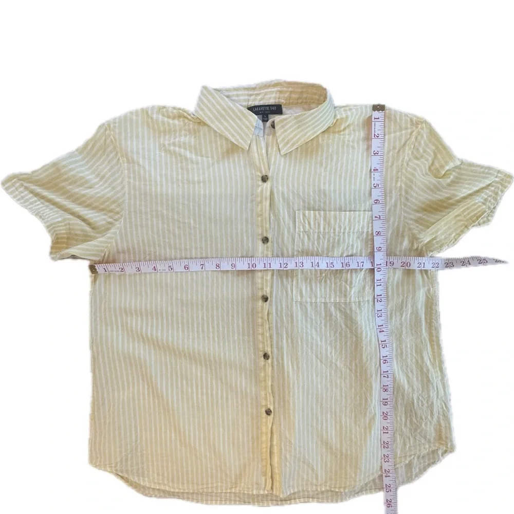 Lafayette 148 Top Yellow/White Striped Short Sleeve Button Down Shirt L - Picture 8 of 9